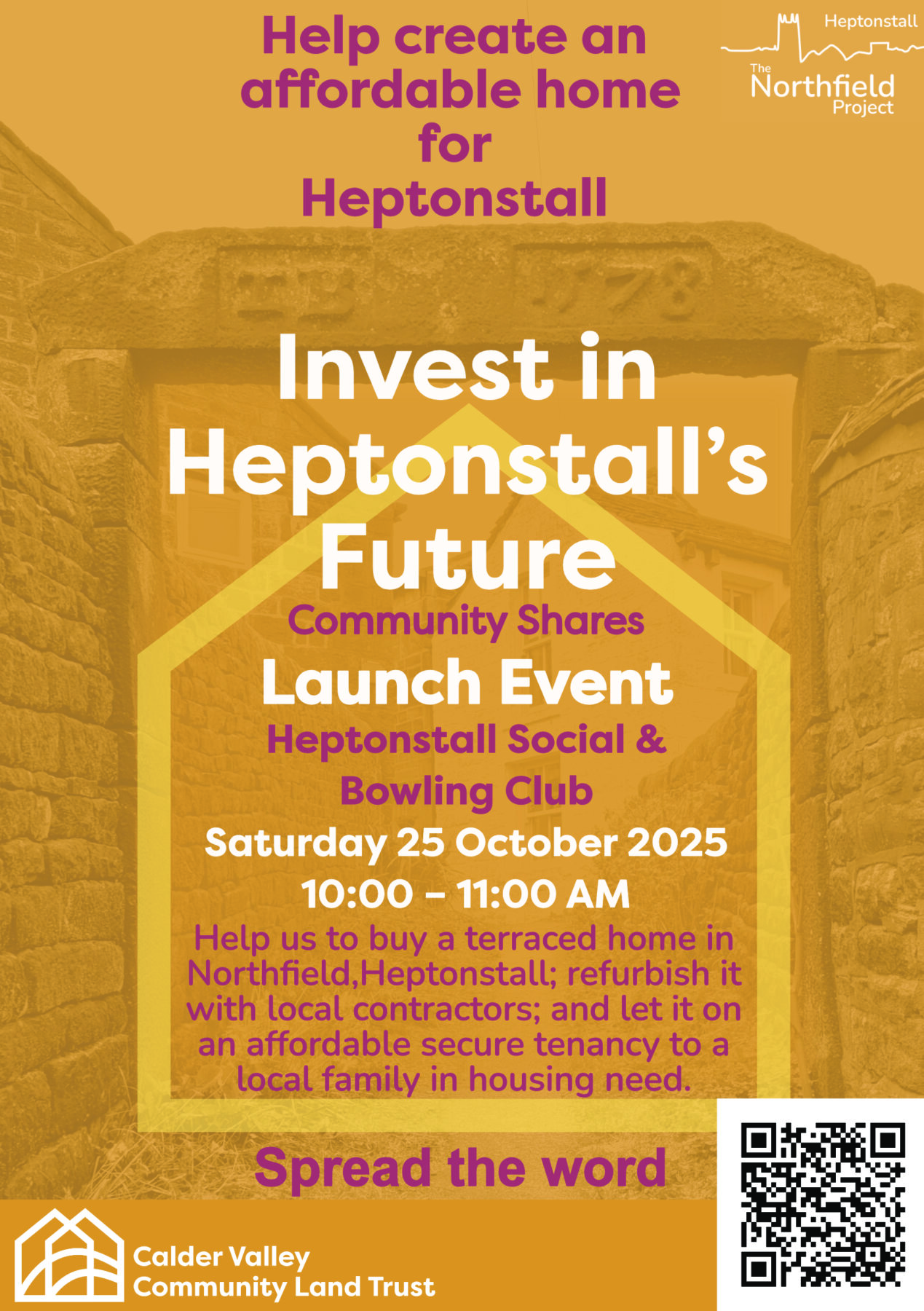 NF launch event flyer Northfield Heptonstall community share offer launch